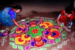 indian rangoli, how to make rangoli designs with dots, spiritual and cultural significance of making rangoli outside the house, Krushna